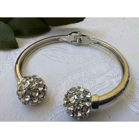 Silver-tone Snap Rhinestone Bangle Bracelet Women Party Jewelry Gift NEW - Picture 4 of 13